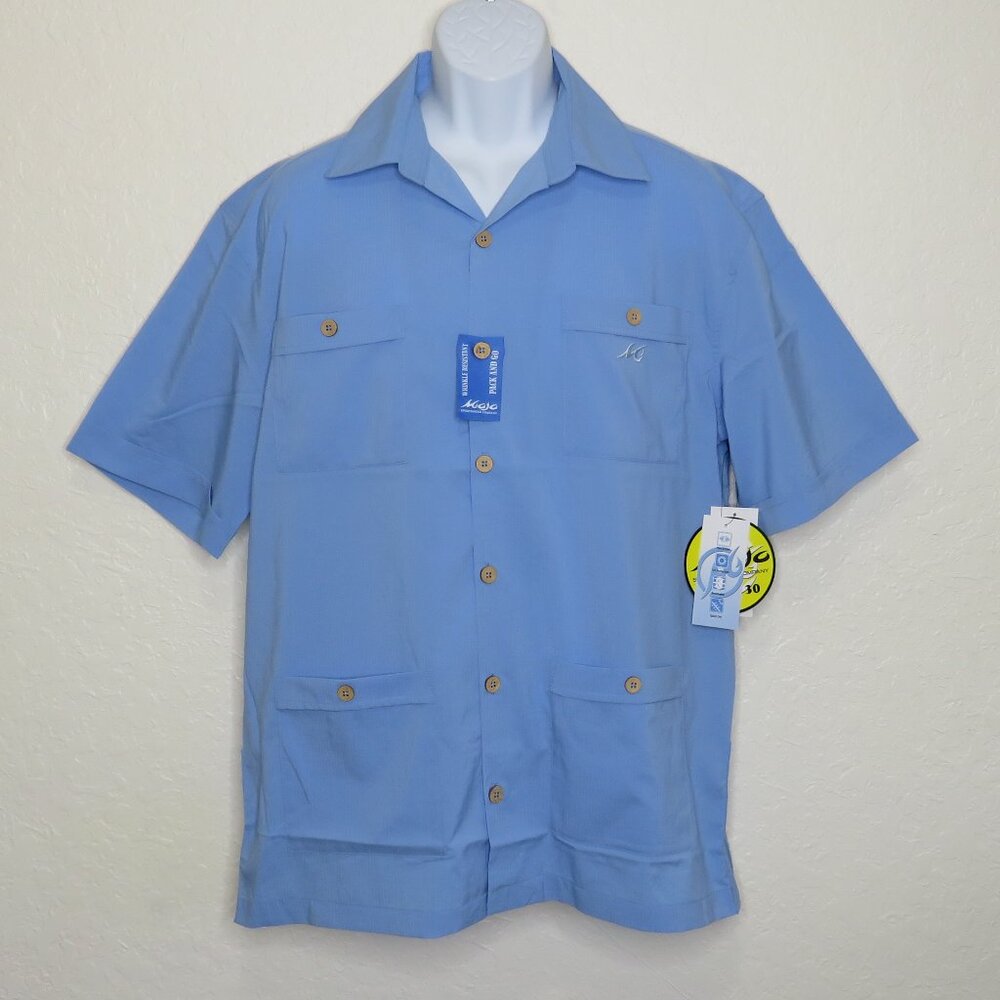 MOJO* Men's Short Sleeve Button Down Straight Hem Multipocketed Shirt~ Medium